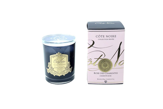 Cote Noire Candle - Dark Vessel with Gold Badge - Charente Rose