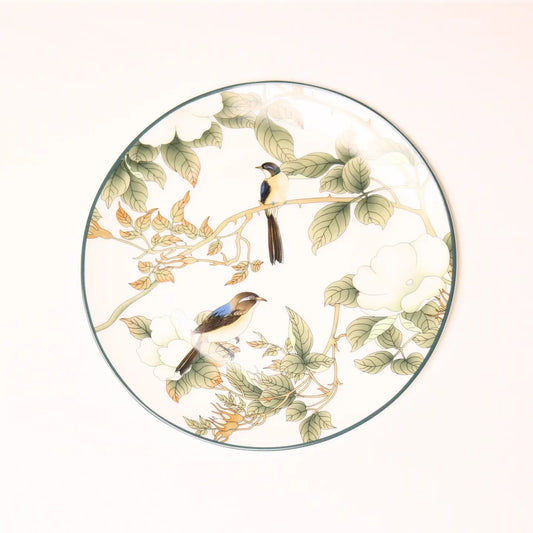 Green Floral Accent Plates S/4