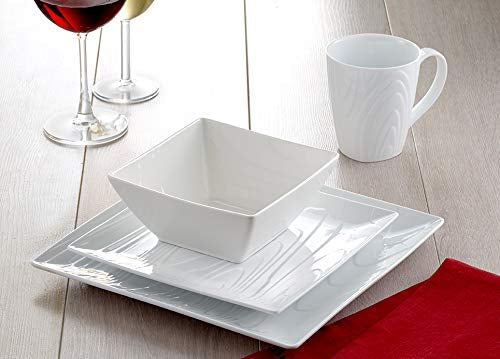 Woodgrain Square Fine Porcelain 16 pc Dinnerware Set