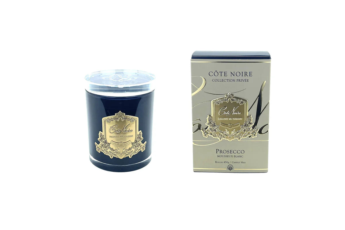 Prosecco Candle Black Vessel with Gold Badge