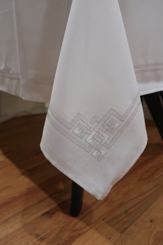 Silver Geo Embroidered Tablecloth