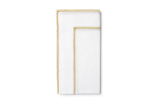 Gold Trim Linen Napkin S/4