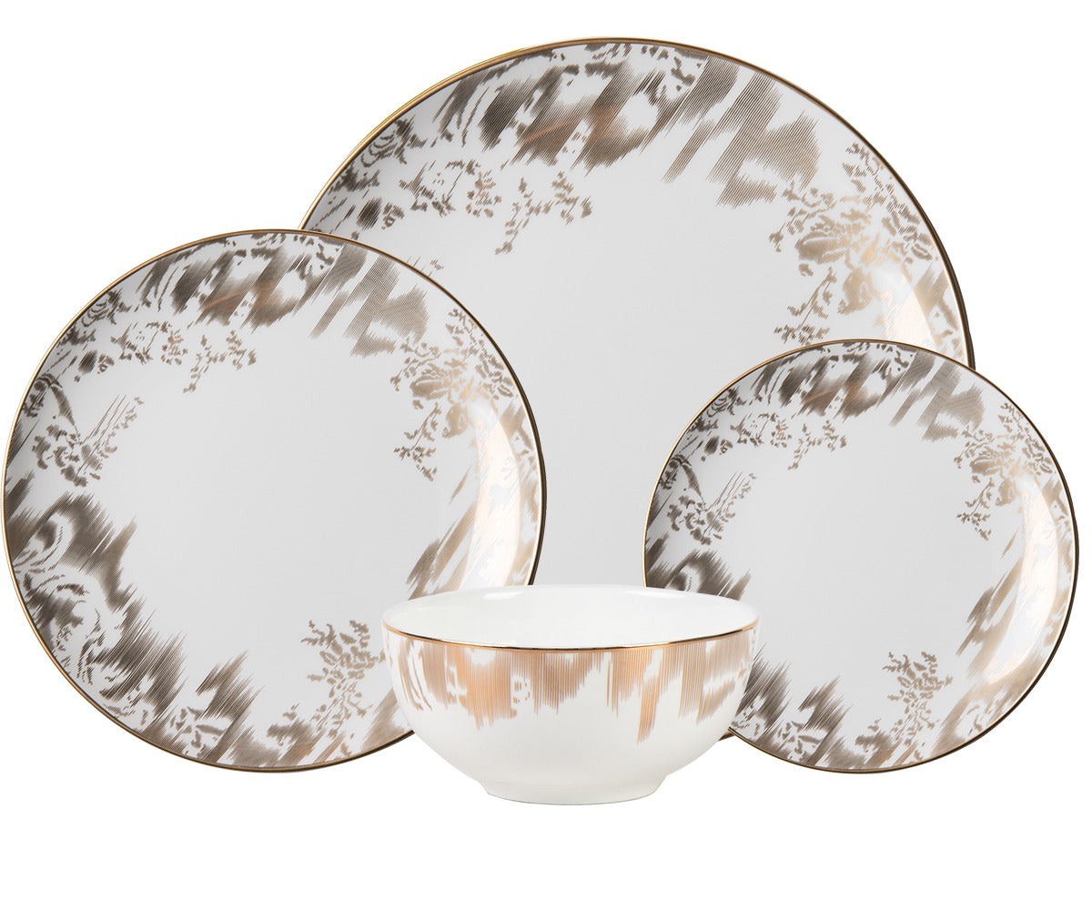 Gold Brocade Dinnerware Set 16 Pc