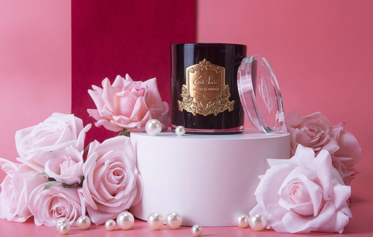 Cote Noire Candle - Dark Vessel with Gold Badge - Charente Rose
