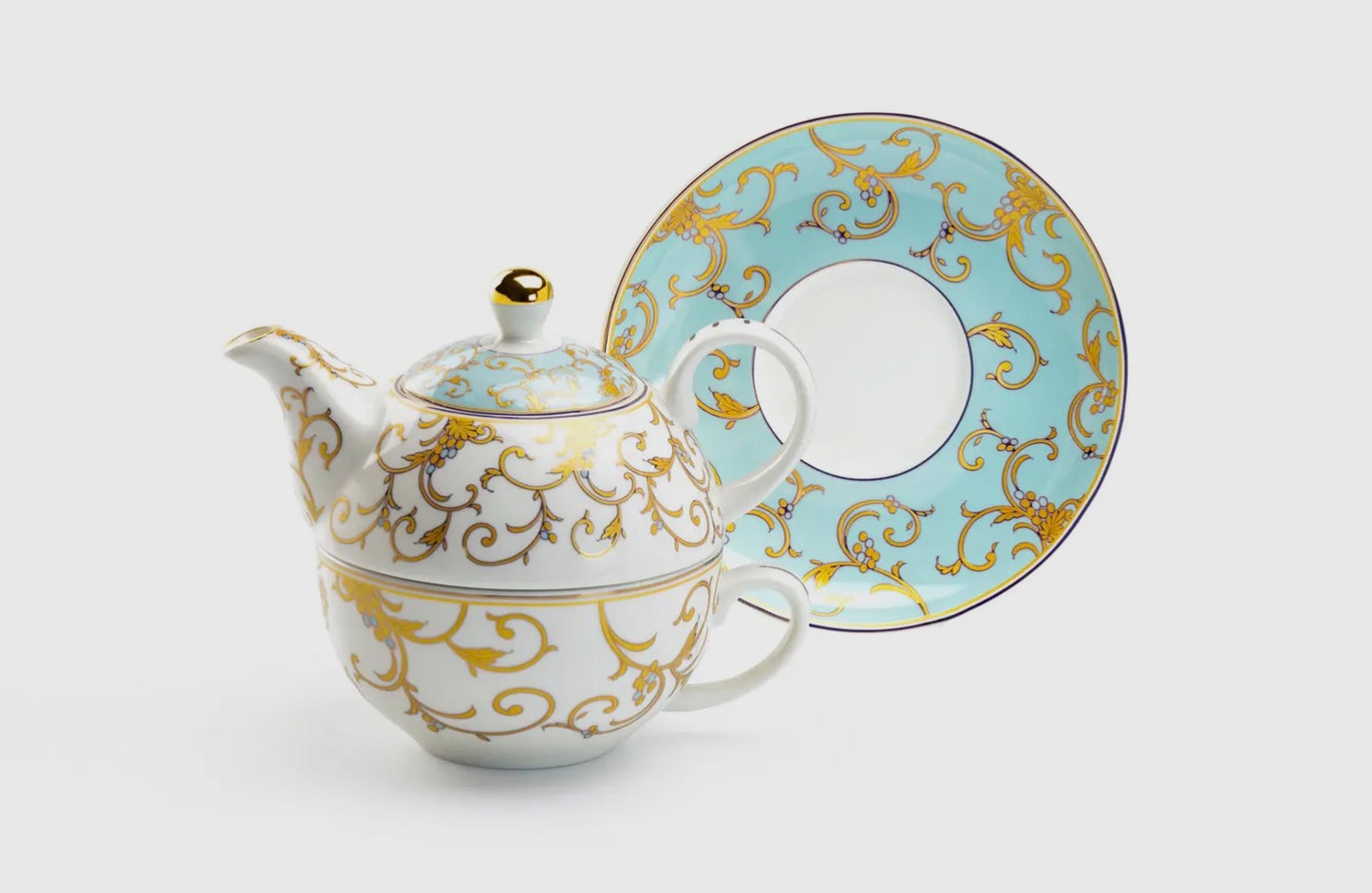 Mint Gold Scroll Tea for One Set w/Gift Box
