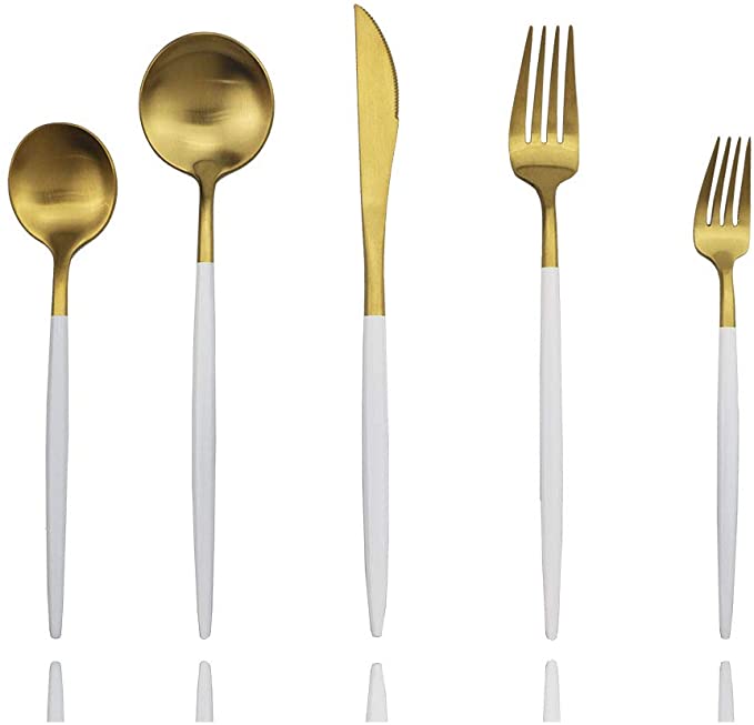 Mod Gold & White Flatware S/4