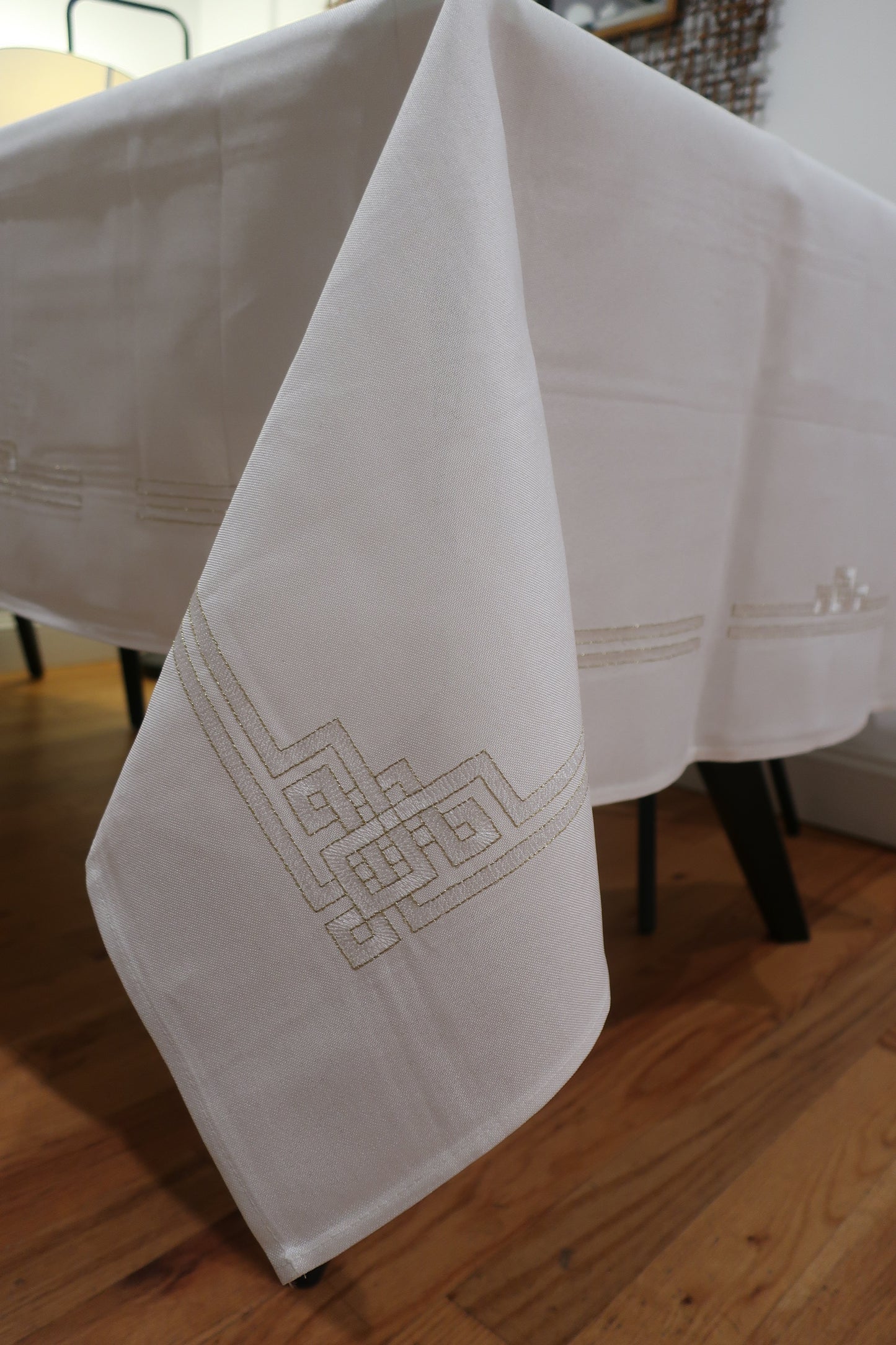 Silver Geo Embroidered Tablecloth